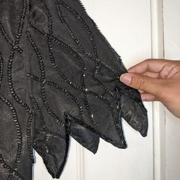 Mark & John by Gopal Vintage Black Sequined Beaded Silk Cocktail Evening Dress L - Picture 7 of 14